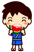 浴衣を着た子供イラスト/スイカを食べる男の子