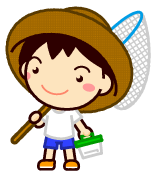 虫取り網と虫籠を持った子供イラスト/男の子
