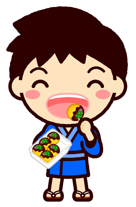 浴衣を着た子供イラスト/たこ焼きを食べる男の子