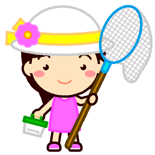 虫取り網と虫籠を持った子供イラスト/女の子