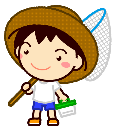 虫取り網と虫籠を持った子供イラスト/男の子