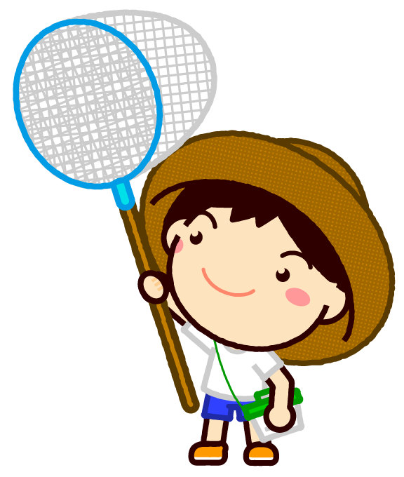 虫取り網を掲げる子供イラスト/男の子