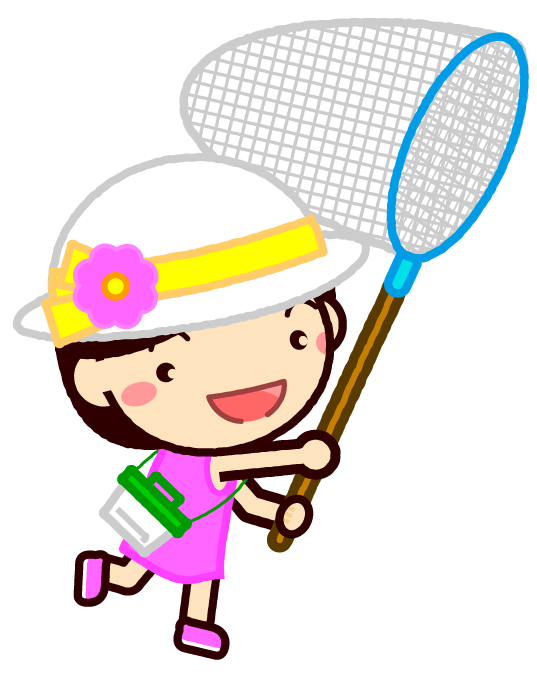虫取り網を掲げる子供イラスト/女の子