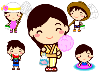 夏と子供たちイラスト