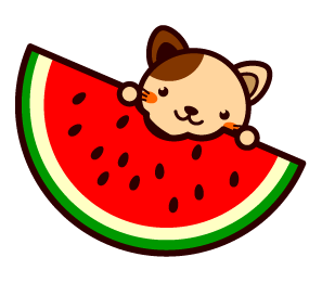 大きいスイカをかじるイラスト/ネコ