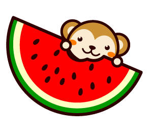 大きいスイカをかじるイラスト/サル