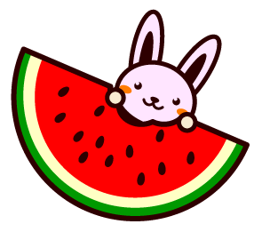 大きいスイカをかじるイラスト/ウサギ