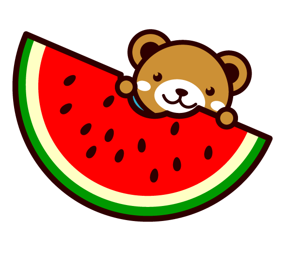 大きいスイカをかじるイラスト/クマ