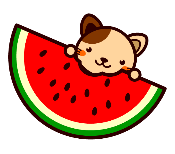 大きいスイカをかじるイラスト/ネコ
