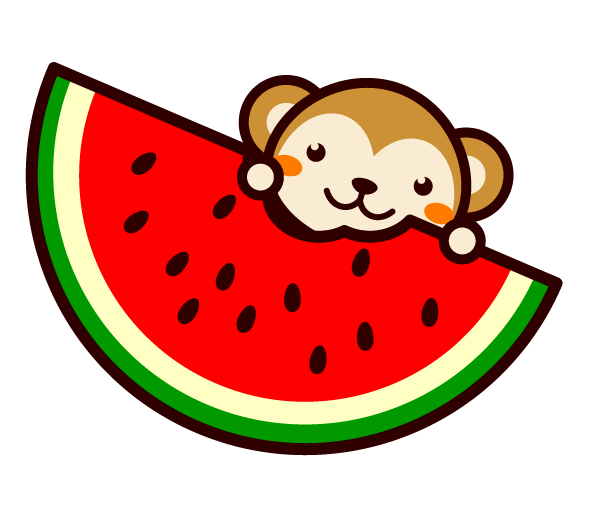大きいスイカをかじるイラスト/サル