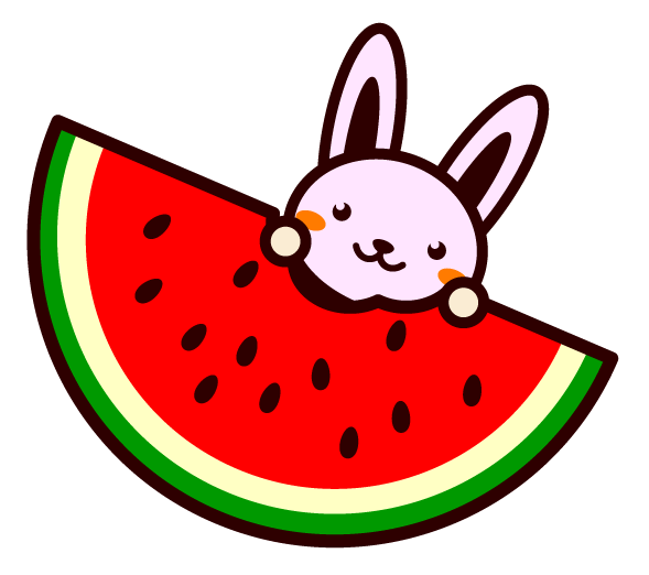 大きいスイカをかじるイラスト/ウサギ