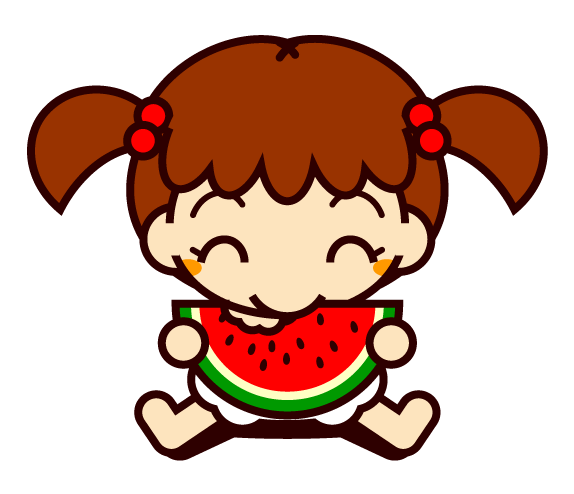 スイカを食べるイラスト/女の子