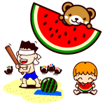 スイカと動物イラスト