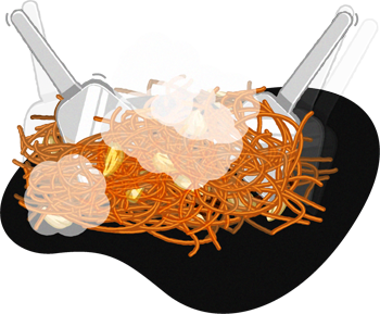 鉄板で焼く焼きソバのイラスト