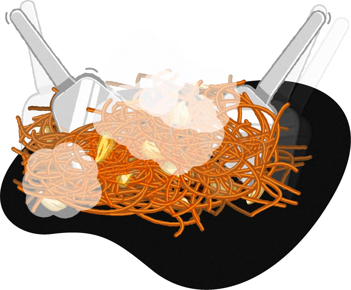 鉄板で焼く焼きソバのイラスト