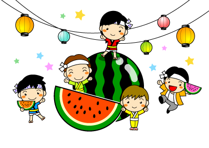 夏祭りとスイカイラスト