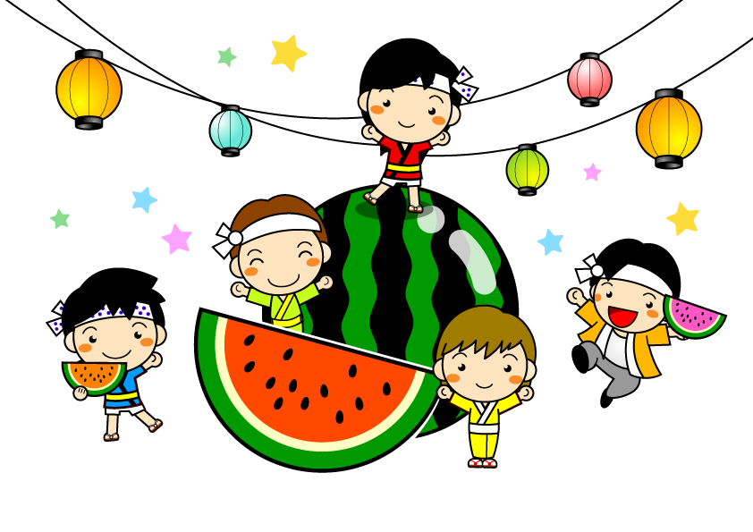 夏祭りとスイカイラスト