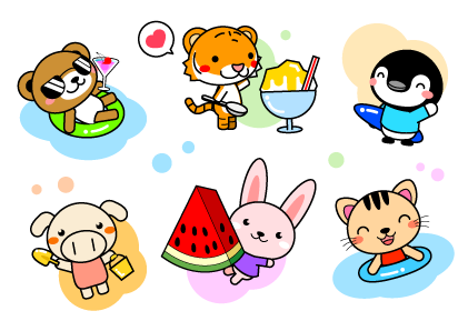 動物たちと夏を連想させるイラスト