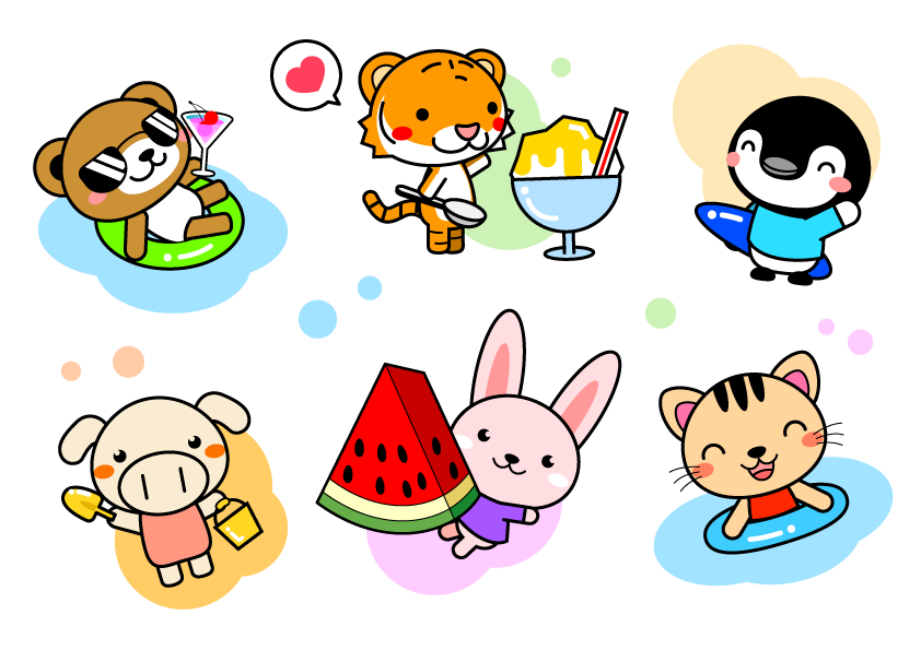 動物たちと夏を連想させるイラスト