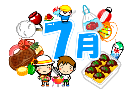 7月と夏を連想する食べ物イラスト