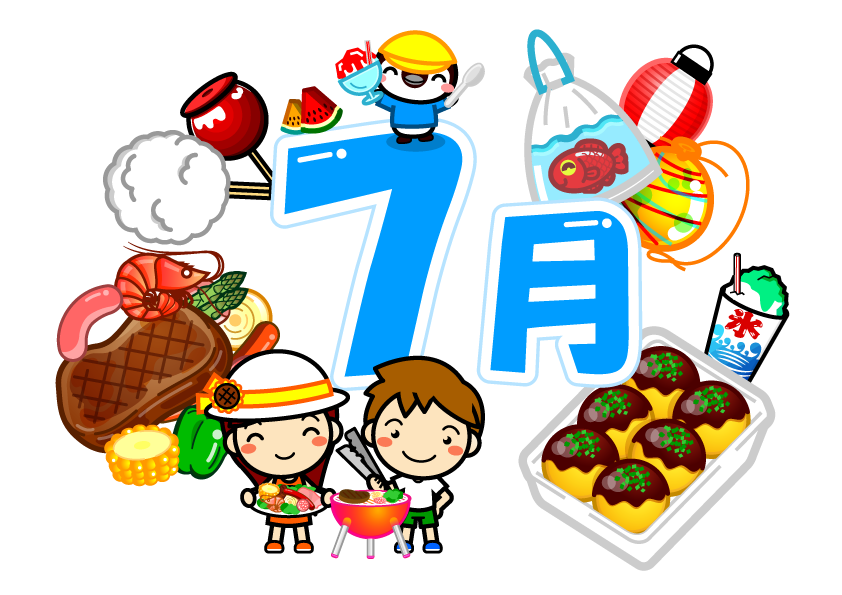 7月と夏を連想する食べ物イラスト