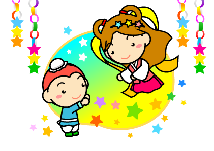 天の川と織姫さまと彦星イラスト/色違い