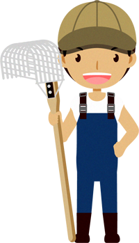 貝掘りジョレンを持った男性イラスト/漁業者