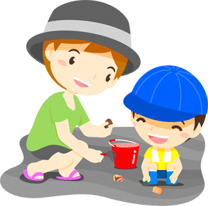 潮干狩りを楽しむ親子のイラスト