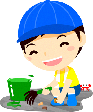 潮干狩りする男の子イラスト