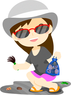 潮干狩りする女性イラスト/サングラス