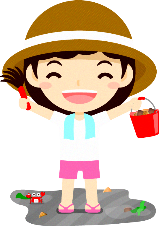 貝を沢山獲った子供イラスト/女の子