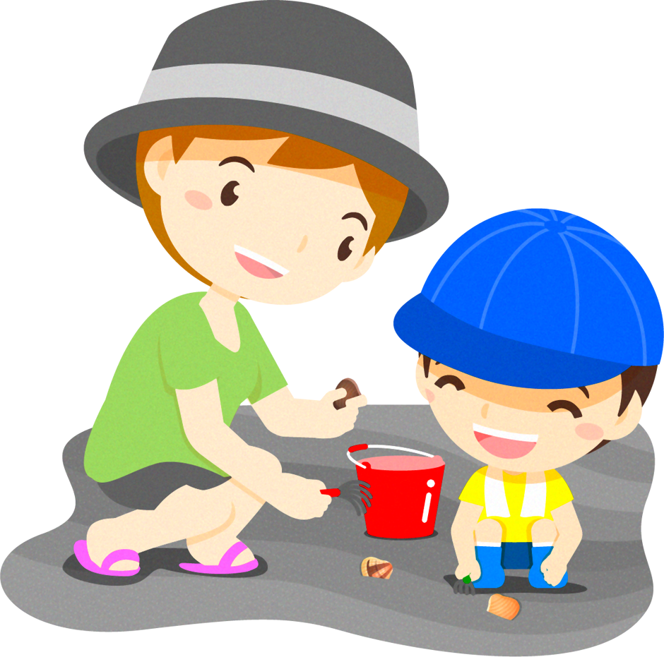 潮干狩りを楽しむ親子のイラスト