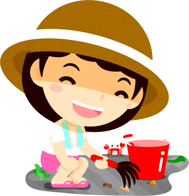 潮干狩りする女の子イラスト