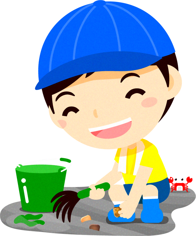 潮干狩りする男の子イラスト