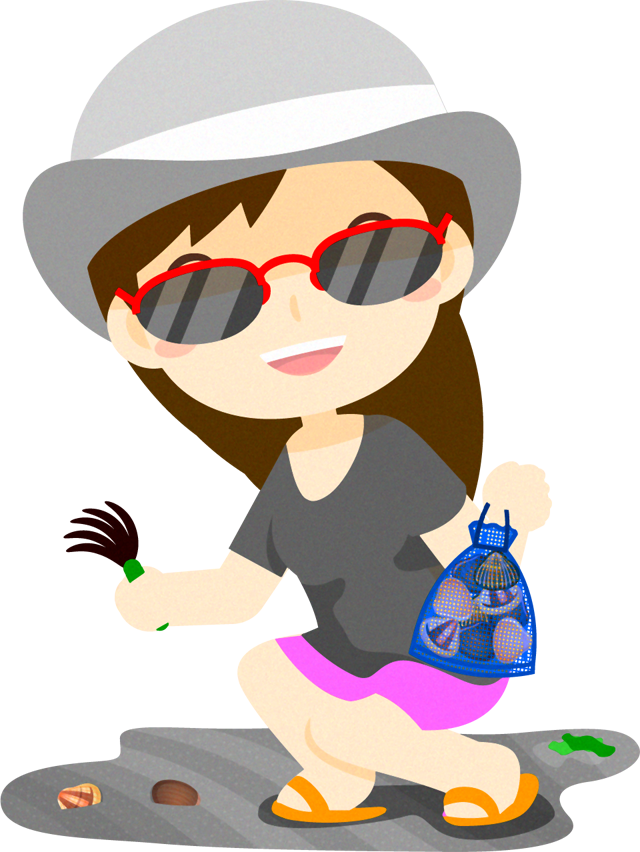 潮干狩りする女性イラスト/サングラス
