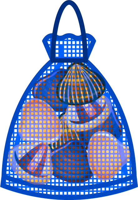 網の袋一杯の貝イラスト