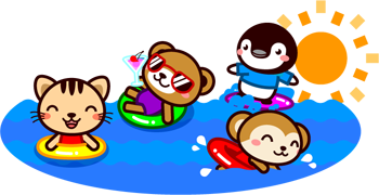 海で泳いだり遊ぶ動物達イラスト