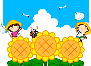 夏休みとひまわりと子供イラスト