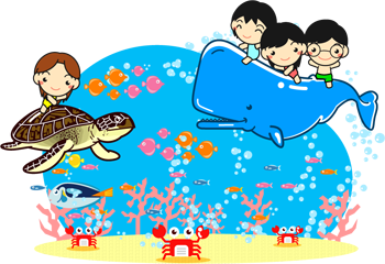 夏と子供と海の中をイメージしたイラスト