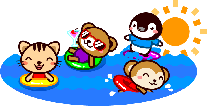 海で泳いだり遊ぶ動物達イラスト