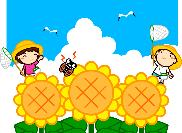 夏休みとひまわりと子供イラスト