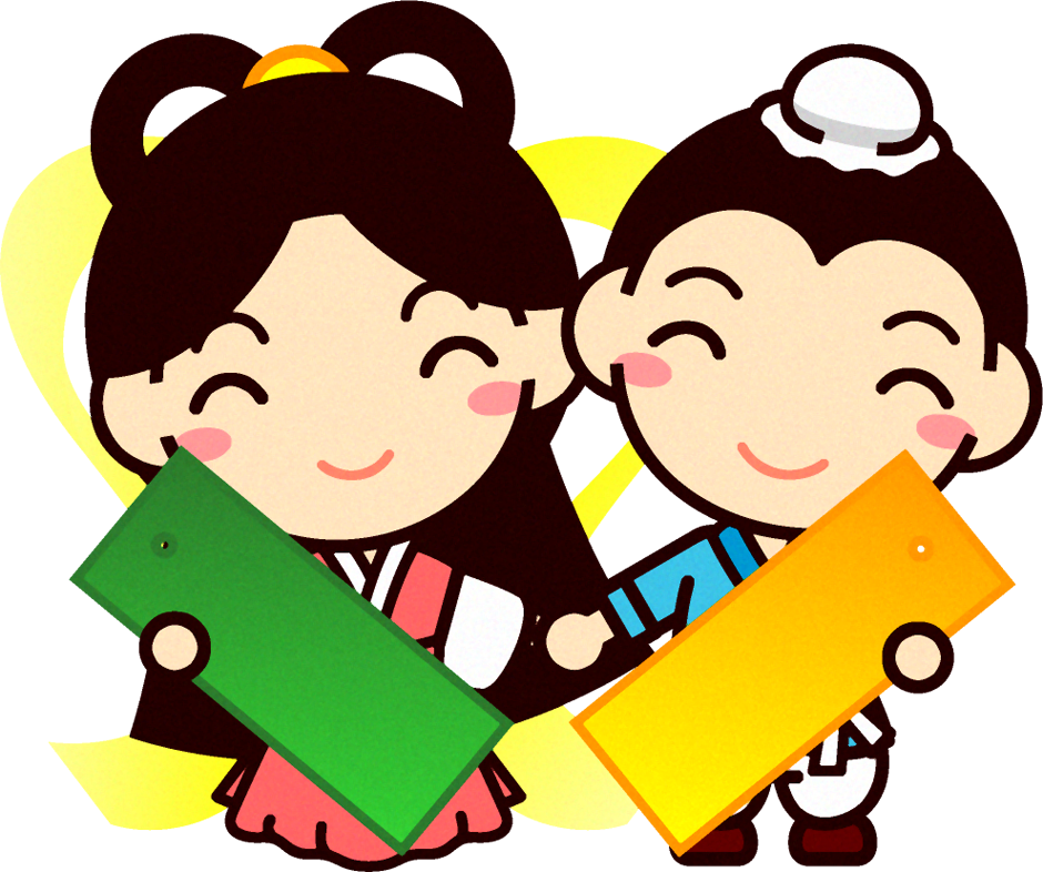 織姫さまと彦星さまイラスト/笑顔で手を繋ぐ