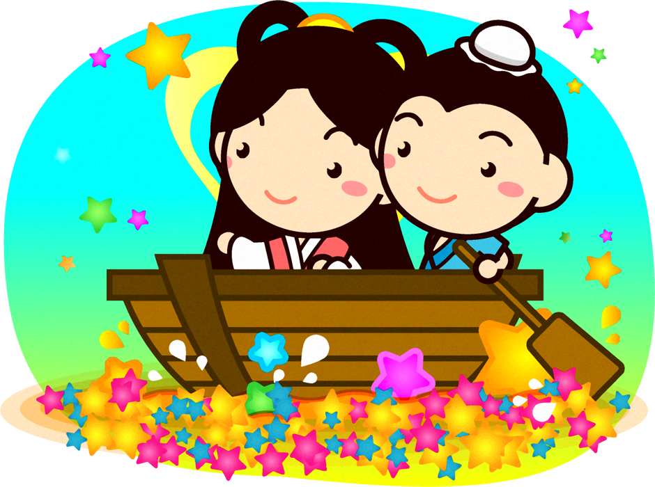 織姫さまと彦星さまイラスト/舟に乗る