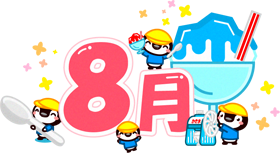 8月イラスト/かき氷を作るペンギン達