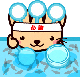 金魚すくいをする猫イラスト