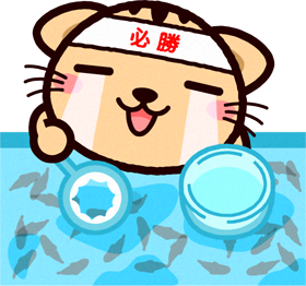 金魚すくいをする猫イラスト2