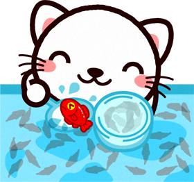 金魚すくいをする猫イラスト3