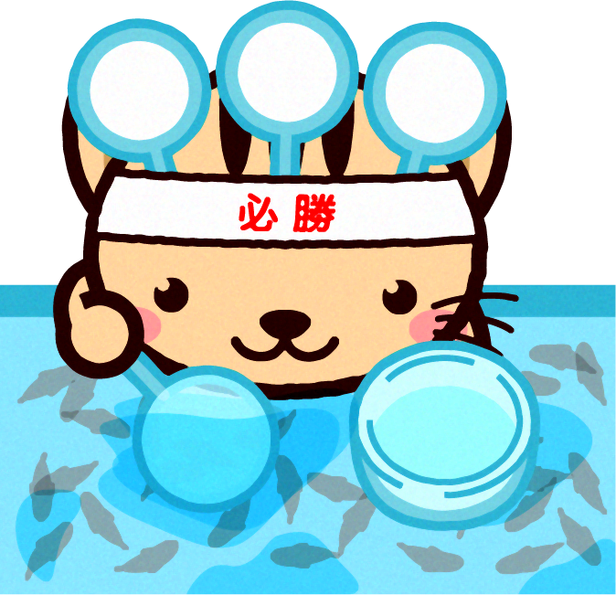 金魚すくいをする猫イラスト