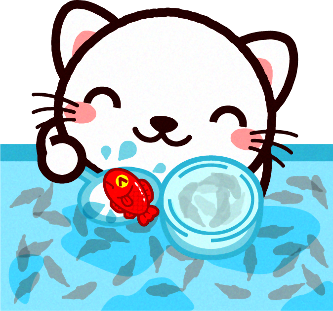 金魚すくいをする猫イラスト3