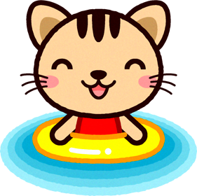 トラネコのイラスト/浮輪で浮かぶ